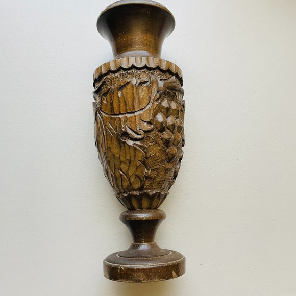 Vintage Wood Hand Carved Grape Vineyard Candle Holder/Vase 11.5”